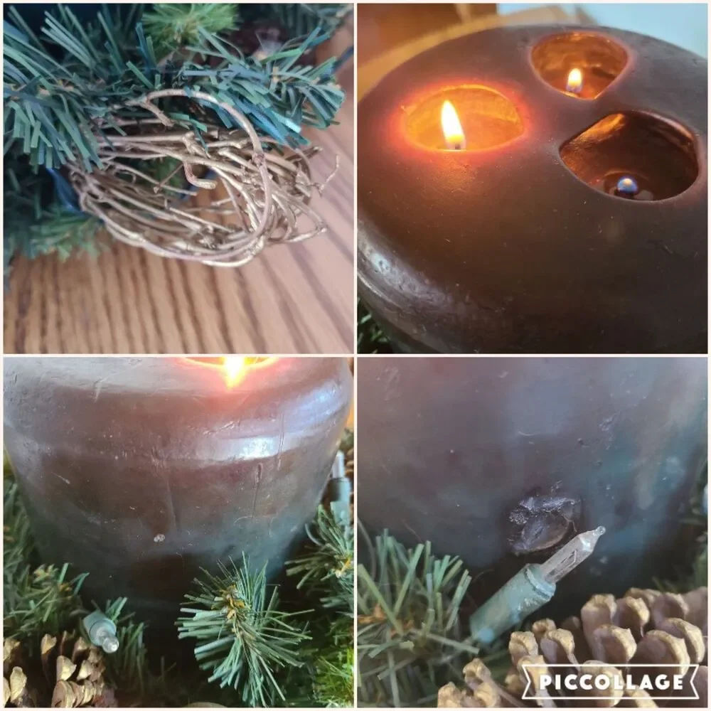 Vintage Light Up Holiday Three-Wick Candle Centerpiece Festive Table Decoration